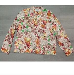 Alfred Dunner floral Butterfly Denim Stretch Cotton Jacket Spring  16 Petite